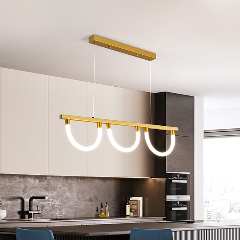 Semicircle Kitchen Down Lighting Acrylic 3 Lights Contemporary Island Lamp in Black/Gold Clearhalo 'Ceiling Lights' 'Island Lights' Lighting' 1724785