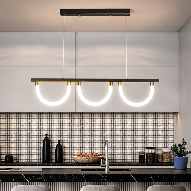 Semicircle Kitchen Down Lighting Acrylic 3 Lights Contemporary Island Lamp in Black/Gold Clearhalo 'Ceiling Lights' 'Island Lights' Lighting' 1724789