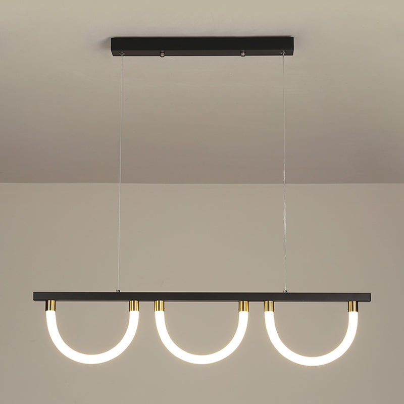 Semicircle Kitchen Down Lighting Acrylic 3 Lights Contemporary Island Lamp in Black/Gold Clearhalo 'Ceiling Lights' 'Island Lights' Lighting' 1724790