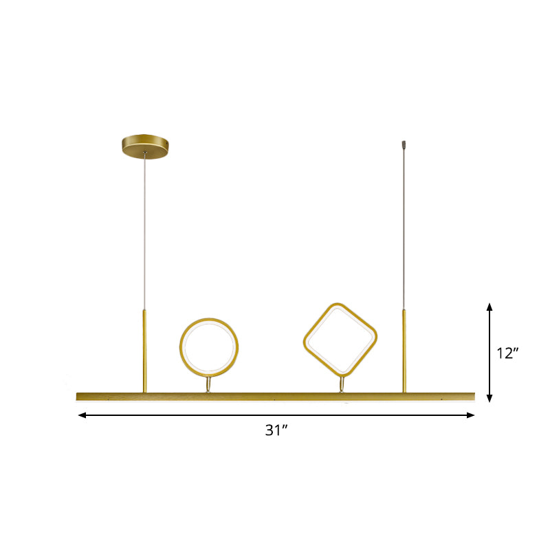 Minimalism Geometric Island Pendant Metallic LED Restaurant Ceiling Hang Fixture in Gold, Warm/White Light Clearhalo 'Ceiling Lights' 'Island Lights' Lighting' 1724795