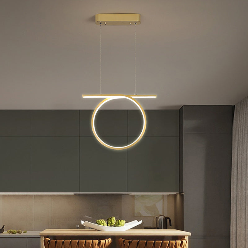 Gold Round Hanging Lamp Kit Simplicity LED Metal Suspended Lighting Fixture in Warm/White Light Clearhalo 'Ceiling Lights' 'Modern Pendants' 'Modern' 'Pendant Lights' 'Pendants' Lighting' 1724797