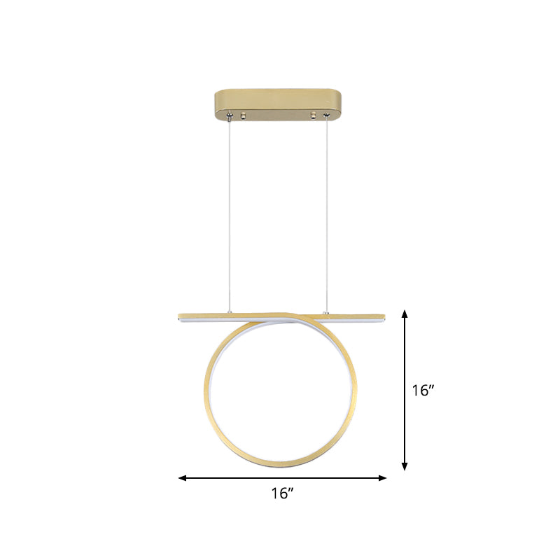 Gold Round Hanging Lamp Kit Simplicity LED Metal Suspended Lighting Fixture in Warm/White Light Clearhalo 'Ceiling Lights' 'Modern Pendants' 'Modern' 'Pendant Lights' 'Pendants' Lighting' 1724799