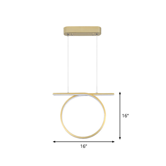 Gold Round Hanging Lamp Kit Simplicity LED Metal Suspended Lighting Fixture in Warm/White Light Clearhalo 'Ceiling Lights' 'Modern Pendants' 'Modern' 'Pendant Lights' 'Pendants' Lighting' 1724799