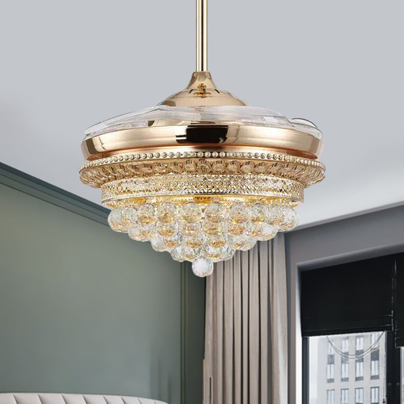 19" W Gold LED Conic Semi Flush Lamp Minimalism Crystal Ball Hanging Fan Light Fixture Gold Clearhalo 'Ceiling Fans with Lights' 'Ceiling Fans' 'Modern Ceiling Fans' 'Modern' Lighting' 1724866
