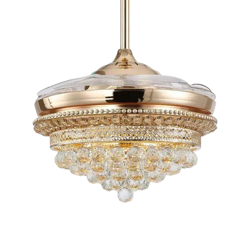 19" W Gold LED Conic Semi Flush Lamp Minimalism Crystal Ball Hanging Fan Light Fixture Clearhalo 'Ceiling Fans with Lights' 'Ceiling Fans' 'Modern Ceiling Fans' 'Modern' Lighting' 1724868