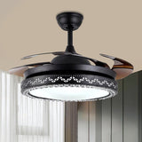 Circular Restaurant Ceiling Fan Lamp Acrylic 19" Wide LED Simple Semi Flush Lighting in Black/Gold Black Clearhalo 'Ceiling Fans with Lights' 'Ceiling Fans' 'Modern Ceiling Fans' 'Modern' Lighting' 1724882