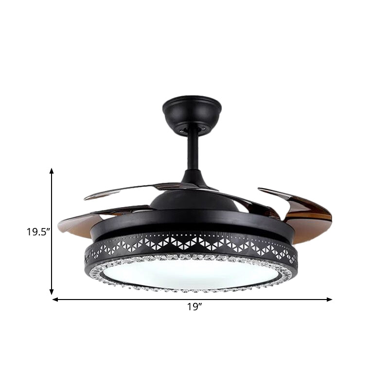 Circular Restaurant Ceiling Fan Lamp Acrylic 19" Wide LED Simple Semi Flush Lighting in Black/Gold Clearhalo 'Ceiling Fans with Lights' 'Ceiling Fans' 'Modern Ceiling Fans' 'Modern' Lighting' 1724886