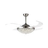 19" W Domed Semi Flush Mount Lamp Minimalist Crystal Encrusted LED Nickel Ceiling Fan Light, 4 Blades Clearhalo 'Ceiling Fans with Lights' 'Ceiling Fans' 'Modern Ceiling Fans' 'Modern' Lighting' 1724889