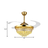 4 Blades Simple Conic Pendant Fan Lamp Crystal Ball LED Parlor Semi Flush Light Fixture in Gold, 19" Width Clearhalo 'Ceiling Fans with Lights' 'Ceiling Fans' 'Modern Ceiling Fans' 'Modern' Lighting' 1724902