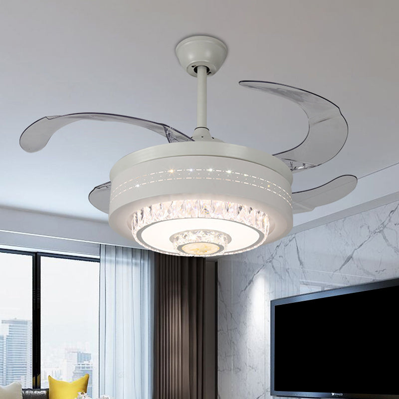 Circular Semi Flush Lighting Modern Metal 19" W LED Parlor Ceiling Fan Light Fixture in White, 4-Blade White Clearhalo 'Ceiling Fans with Lights' 'Ceiling Fans' 'Modern Ceiling Fans' 'Modern' Lighting' 1724940