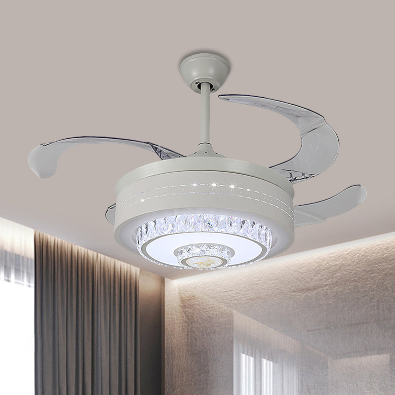 Circular Semi Flush Lighting Modern Metal 19" W LED Parlor Ceiling Fan Light Fixture in White, 4-Blade Clearhalo 'Ceiling Fans with Lights' 'Ceiling Fans' 'Modern Ceiling Fans' 'Modern' Lighting' 1724941