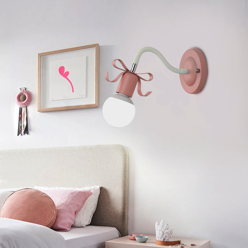 Metal Bare Bulb Wall Light with Bow Single Head Nordic Style Wall Lamp for Kindergarten Pink Clearhalo 'Wall Lamps & Sconces' 'Wall Lights' Lighting' 172507