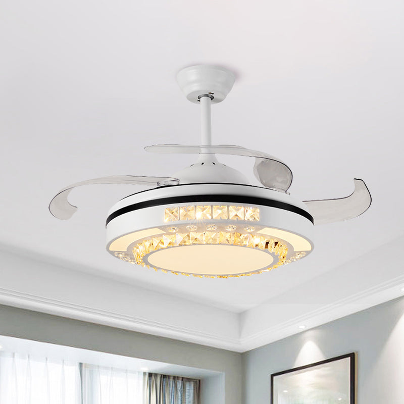 Hand-Cut Crystal Round Semi Flush Mount Modern 19" W LED White Pendant Fan Light Fixture with 4 Blades Clearhalo 'Ceiling Fans with Lights' 'Ceiling Fans' 'Modern Ceiling Fans' 'Modern' Lighting' 1725144