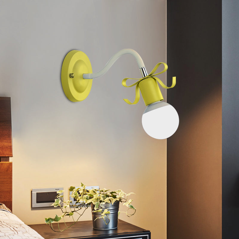 Metal Bare Bulb Wall Light with Bow Single Head Nordic Style Wall Lamp for Kindergarten Yellow Clearhalo 'Wall Lamps & Sconces' 'Wall Lights' Lighting' 172515