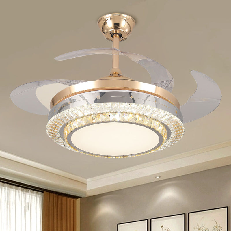 3-Blade Round Semi Flush Mount Minimalist Crystal Block 19" Width LED Gold Ceiling Fan Light Gold Clearhalo 'Ceiling Fans with Lights' 'Ceiling Fans' 'Modern Ceiling Fans' 'Modern' Lighting' 1725152