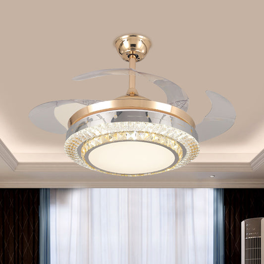 3-Blade Round Semi Flush Mount Minimalist Crystal Block 19" Width LED Gold Ceiling Fan Light Clearhalo 'Ceiling Fans with Lights' 'Ceiling Fans' 'Modern Ceiling Fans' 'Modern' Lighting' 1725153