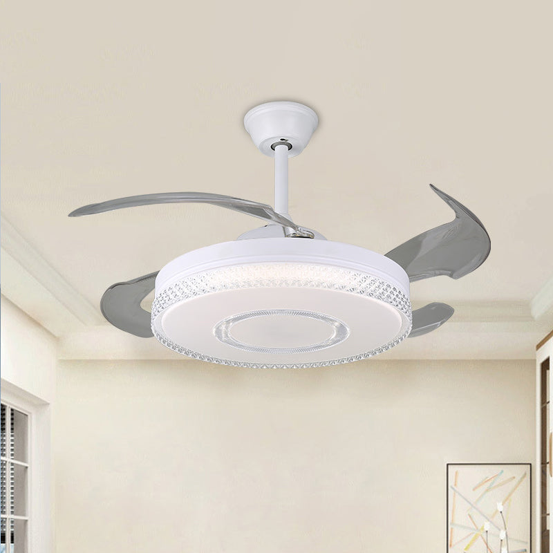 White LED Circle Pendant Fan Lighting Modernist Acrylic Semi Flush Mount Light with 4 Blades, 19" Wide Clearhalo 'Ceiling Fans with Lights' 'Ceiling Fans' 'Modern Ceiling Fans' 'Modern' Lighting' 1725173