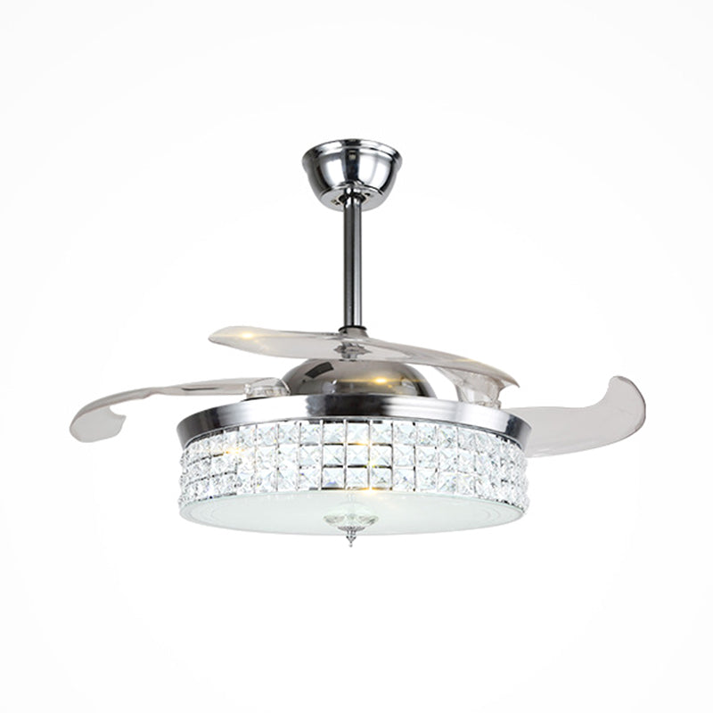 3 Blades Round Parlor Ceiling Fan Lamp LED Modern Semi Flush Mount Light in Chrome, 19" Width Clearhalo 'Ceiling Fans with Lights' 'Ceiling Fans' 'Modern Ceiling Fans' 'Modern' Lighting' 1725199