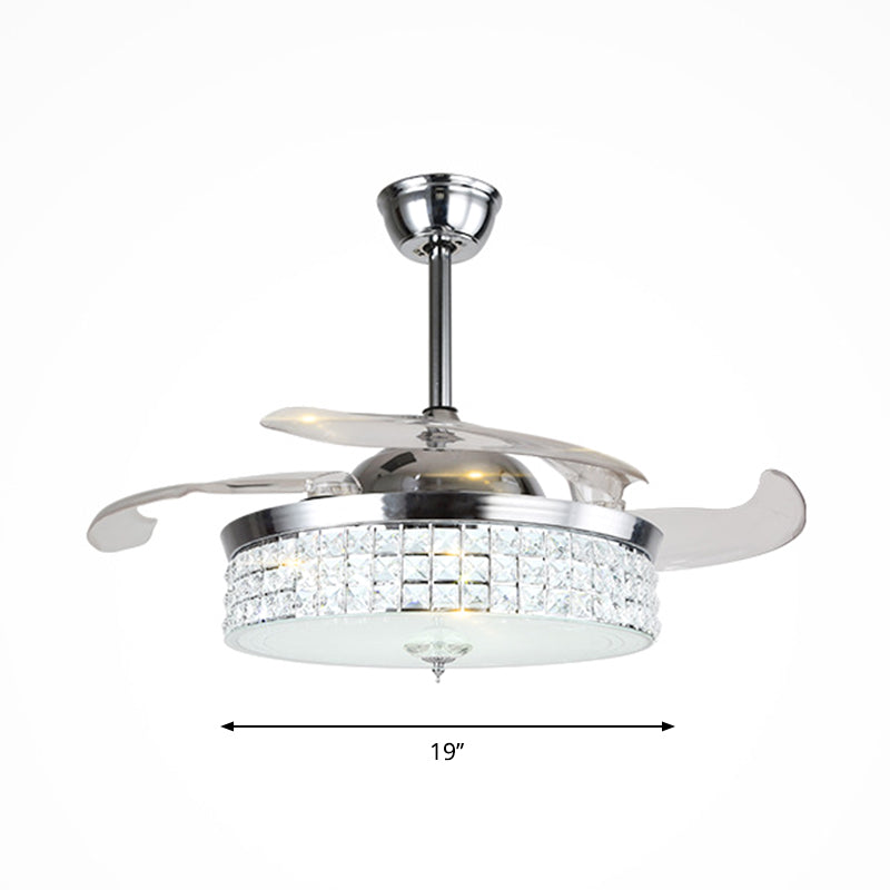 3 Blades Round Parlor Ceiling Fan Lamp LED Modern Semi Flush Mount Light in Chrome, 19" Width Clearhalo 'Ceiling Fans with Lights' 'Ceiling Fans' 'Modern Ceiling Fans' 'Modern' Lighting' 1725200