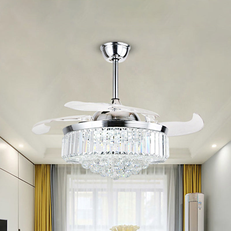 16" W Circle Semi Mount Lighting Modernism Crystal LED Chrome Pendant Fan Light Fixture with 3-Blade Clearhalo 'Ceiling Fans with Lights' 'Ceiling Fans' 'Modern Ceiling Fans' 'Modern' Lighting' 1725202