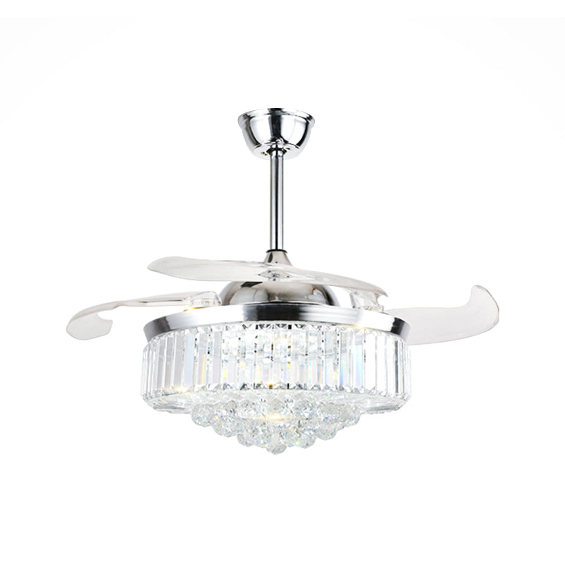 16" W Circle Semi Mount Lighting Modernism Crystal LED Chrome Pendant Fan Light Fixture with 3-Blade Clearhalo 'Ceiling Fans with Lights' 'Ceiling Fans' 'Modern Ceiling Fans' 'Modern' Lighting' 1725203