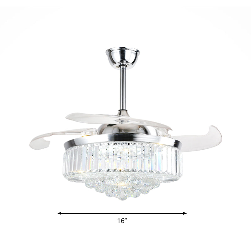 16" W Circle Semi Mount Lighting Modernism Crystal LED Chrome Pendant Fan Light Fixture with 3-Blade Clearhalo 'Ceiling Fans with Lights' 'Ceiling Fans' 'Modern Ceiling Fans' 'Modern' Lighting' 1725204