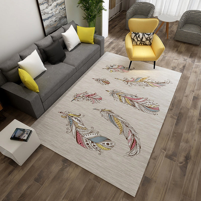 Stylish Feather Pattern Rug with Leaf Grey Contemporary Rug Polyester Pet Friendly Non-Slip Backing Washable Area Rug for Living Room Red Clearhalo 'Area Rug' 'Modern' 'Rugs' Rug' 1725295