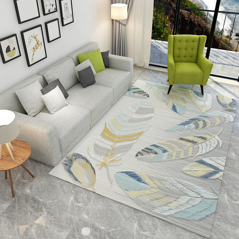 Stylish Feather Pattern Rug with Leaf Grey Contemporary Rug Polyester Pet Friendly Non-Slip Backing Washable Area Rug for Living Room Yellow Clearhalo 'Area Rug' 'Modern' 'Rugs' Rug' 1725303