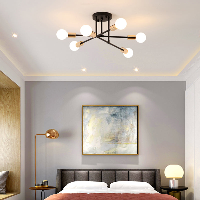 Modern Stacked Linear Ceiling Light Metal Energy Saving Semi Flushmount Light for Hotel 6 Black Clearhalo 'Ceiling Lights' 'Close To Ceiling Lights' 'Close to ceiling' 'Semi-flushmount' Lighting' 172531