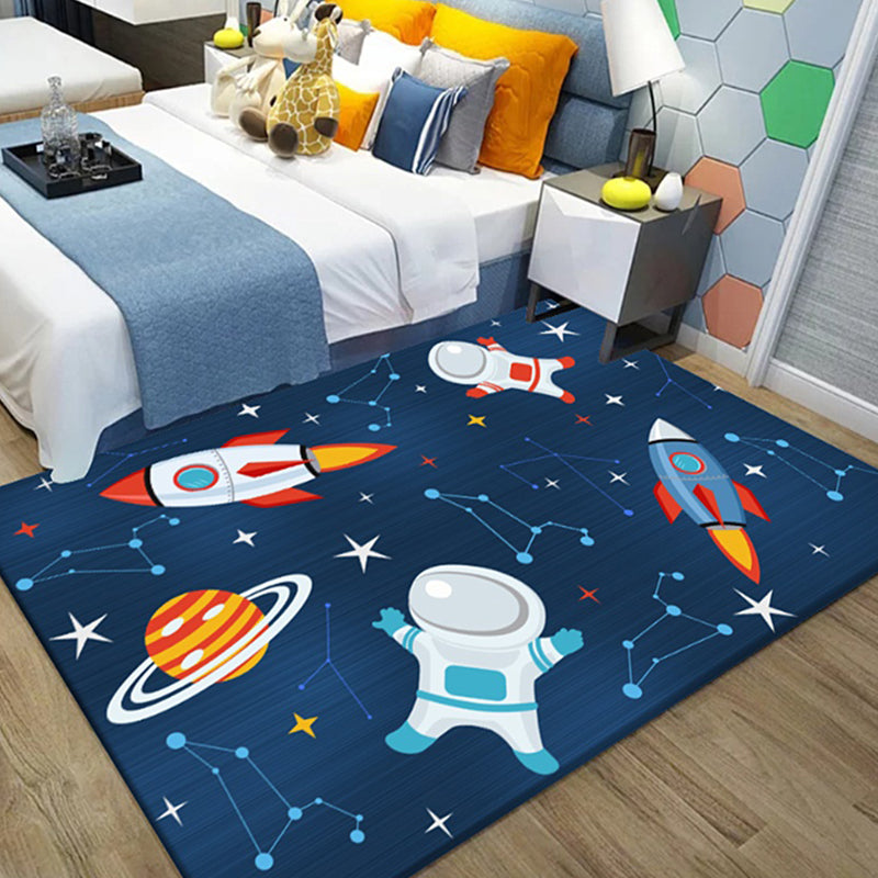 Unusual Outer Space Pattern Rug Multicolor Kids Rug Polyester Pet Friendly Washable Area Rug for Nursery Dark Blue Clearhalo 'Area Rug' 'Rug' 1725370