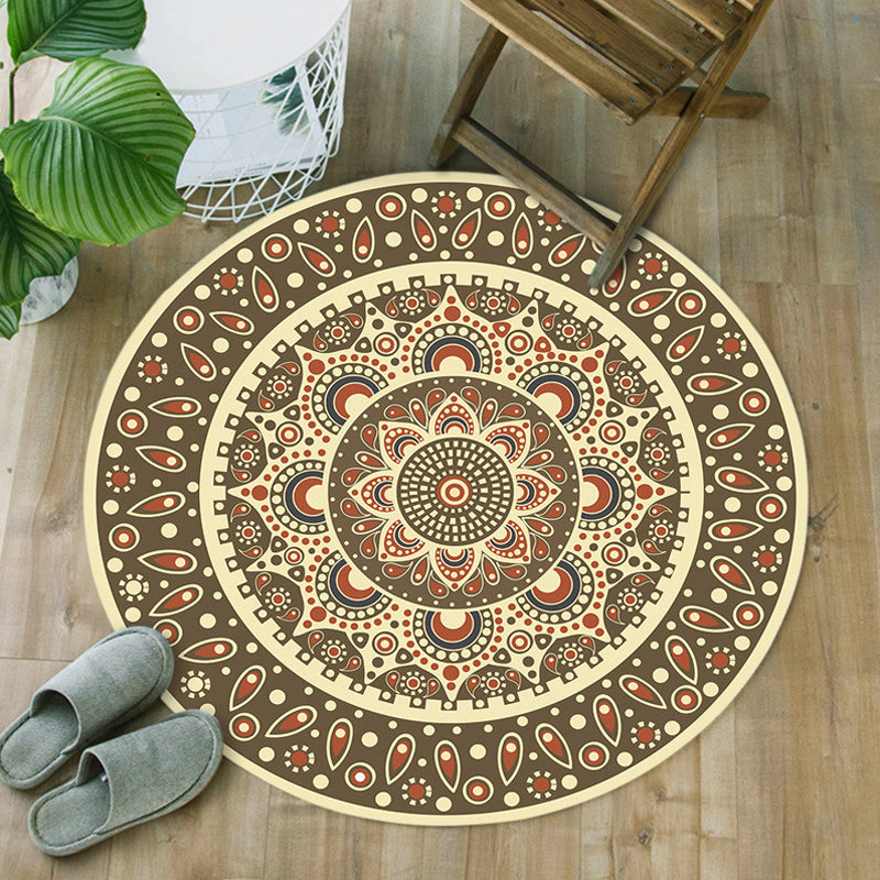 Moroccan Floral Pattern Rug Multicolor Synthetics Rug Washable Pet Friendly Non-Slip Area Rug for Bedroom Dark Brown Clearhalo 'Area Rug' 'Moroccan' 'Rugs' Rug' 1725624