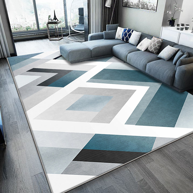 Unique Geometric Pattern Rug Blue and White Modern Rug Polyester Washable Pet Friendly Anti-Slip Carpet for Living Room Blue Clearhalo 'Area Rug' 'Modern' 'Rugs' Rug' 1725646