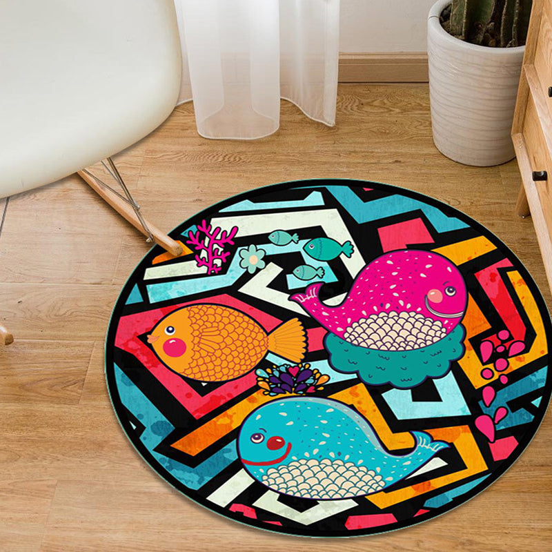 Colorful Cartoon Animal Pattern Rug with Fish Multicolor Kids Rug Polyester Washable Pet Friendly Anti-Slip Carpet for Children's Room Yellow-Red Clearhalo 'Area Rug' 'Rug' 1725654