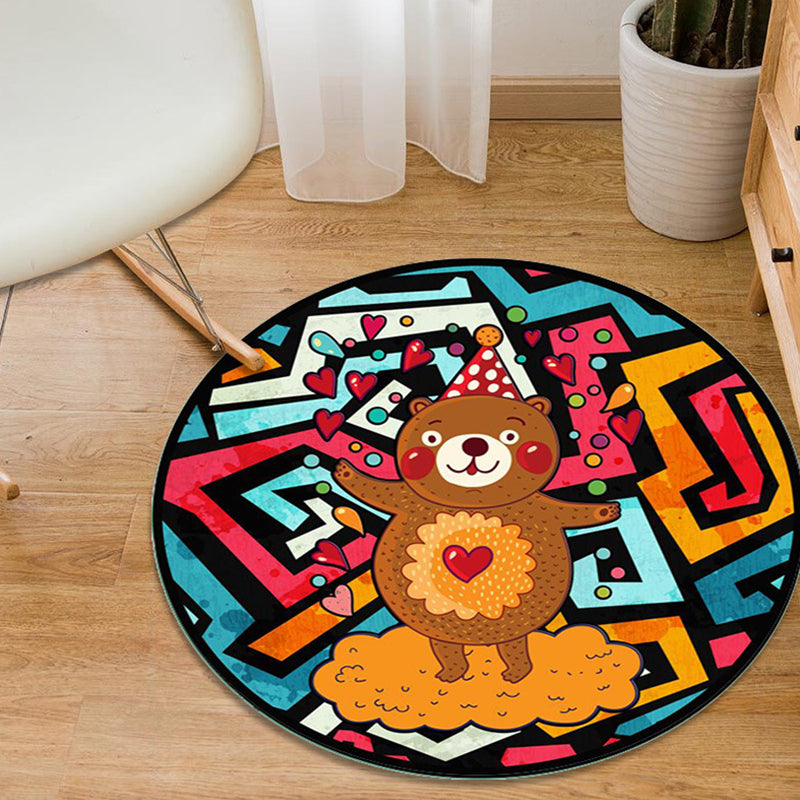 Colorful Cartoon Animal Pattern Rug with Fish Multicolor Kids Rug Polyester Washable Pet Friendly Anti-Slip Carpet for Children's Room Brown Clearhalo 'Area Rug' 'Rug' 1725659