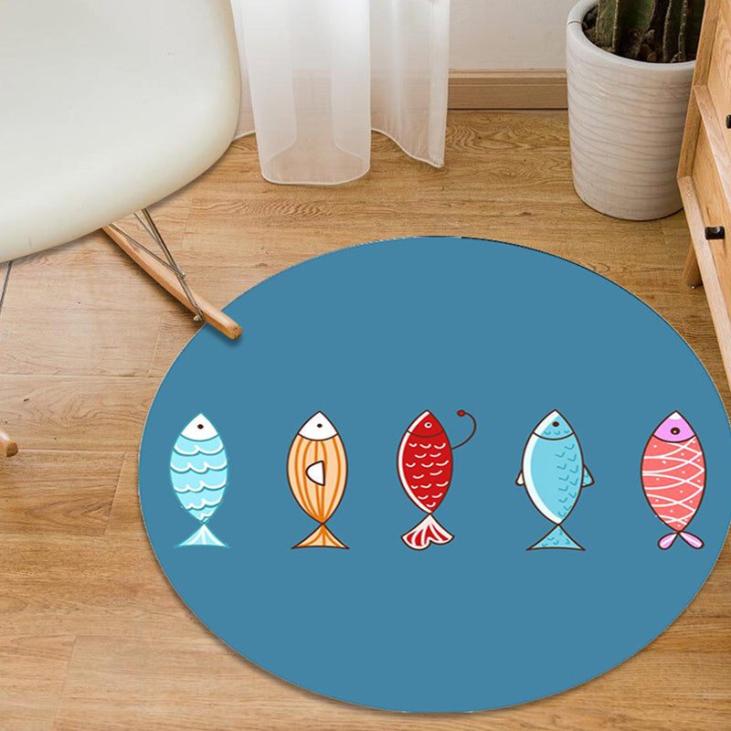 Colorful Cartoon Animal Pattern Rug with Fish Multicolor Kids Rug Polyester Washable Pet Friendly Anti-Slip Carpet for Children's Room Blue Clearhalo 'Area Rug' 'Rug' 1725660