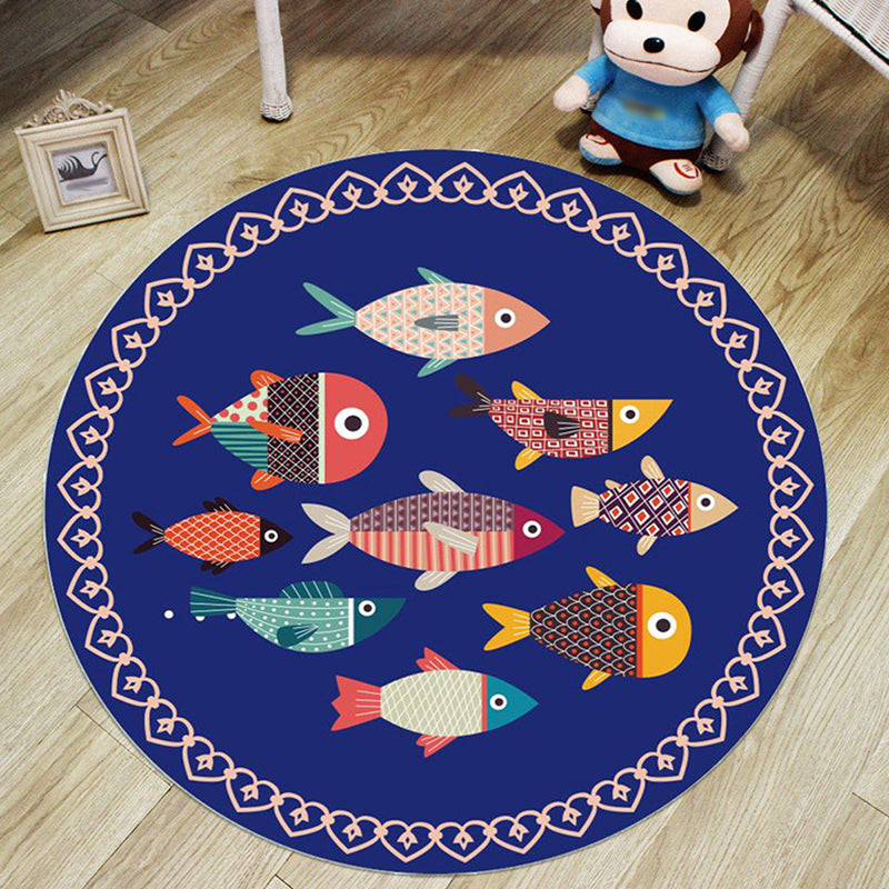 Colorful Cartoon Animal Pattern Rug with Fish Multicolor Kids Rug Polyester Washable Pet Friendly Anti-Slip Carpet for Children's Room Dark Blue Clearhalo 'Area Rug' 'Rug' 1725662