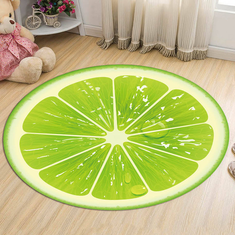 Green and Orange Kids Rug Polyester Fruit Pattern Rug Pet Friendly Washable Anti-Slip Backing Carpet for Decoration Green Clearhalo 'Area Rug' 'Rug' 1725670