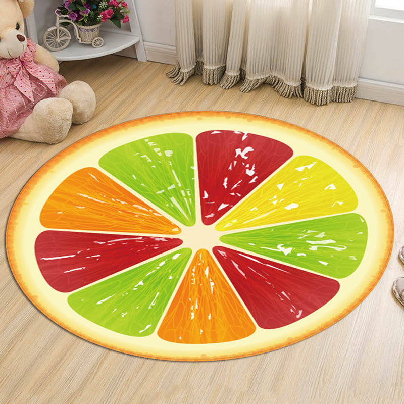 Green and Orange Kids Rug Polyester Fruit Pattern Rug Pet Friendly Washable Anti-Slip Backing Carpet for Decoration Yellow-Red Clearhalo 'Area Rug' 'Rug' 1725675