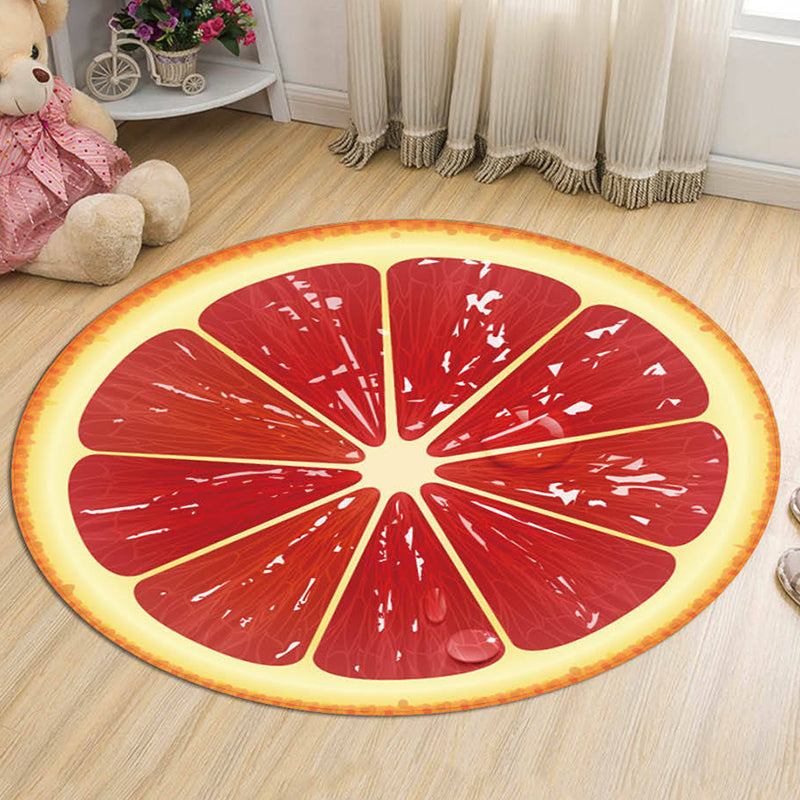 Green and Orange Kids Rug Polyester Fruit Pattern Rug Pet Friendly Washable Anti-Slip Backing Carpet for Decoration Red Clearhalo 'Area Rug' 'Rug' 1725676