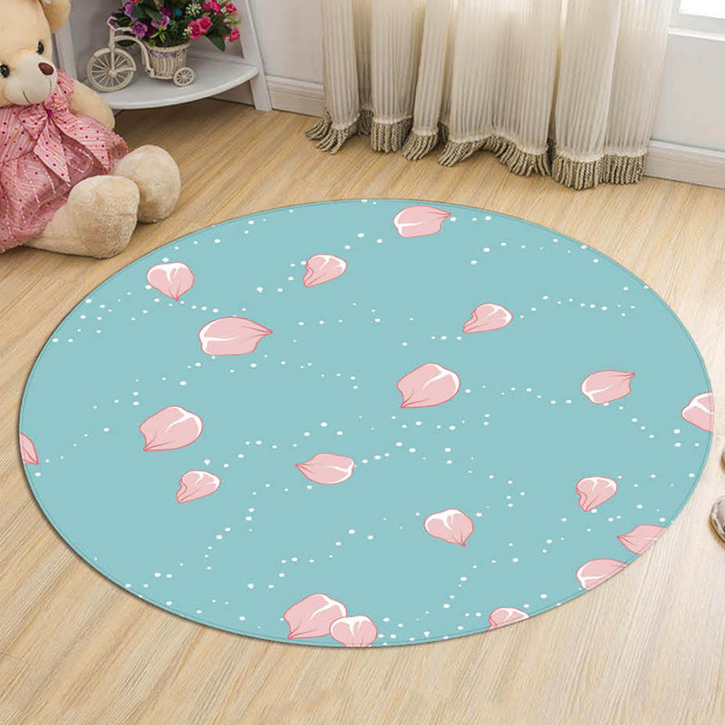 Novelty Flower Pattern Rug with Branch Pink and Blue Kids Rug Cotton Washable Pet Friendly Anti-Slip Carpet for Children's Room Blue Clearhalo 'Area Rug' 'Rug' 1725679