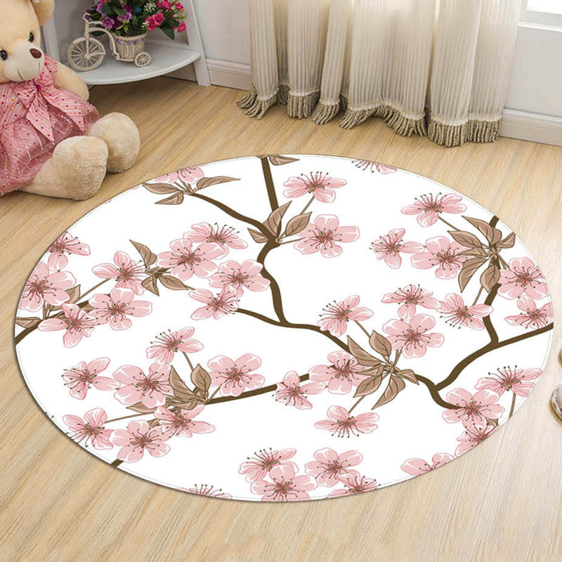 Novelty Flower Pattern Rug with Branch Pink and Blue Kids Rug Cotton Washable Pet Friendly Anti-Slip Carpet for Children's Room Light Red Clearhalo 'Area Rug' 'Rug' 1725685