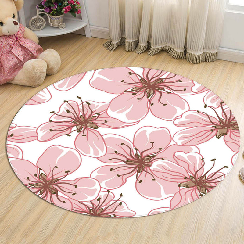 Novelty Flower Pattern Rug with Branch Pink and Blue Kids Rug Cotton Washable Pet Friendly Anti-Slip Carpet for Children's Room Rose Red Clearhalo 'Area Rug' 'Rug' 1725687
