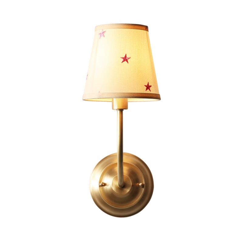 1 Head Tapered Shade Wall Lamp Traditional Style Fabric Metal Sconce Light in Gold for Child Bedroom Clearhalo 'Wall Lamps & Sconces' 'Wall Lights' Lighting' 172570