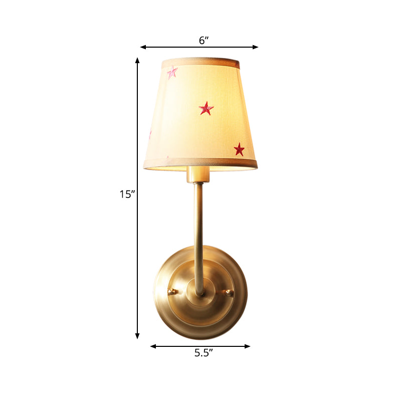 1 Head Tapered Shade Wall Lamp Traditional Style Fabric Metal Sconce Light in Gold for Child Bedroom Clearhalo 'Wall Lamps & Sconces' 'Wall Lights' Lighting' 172571