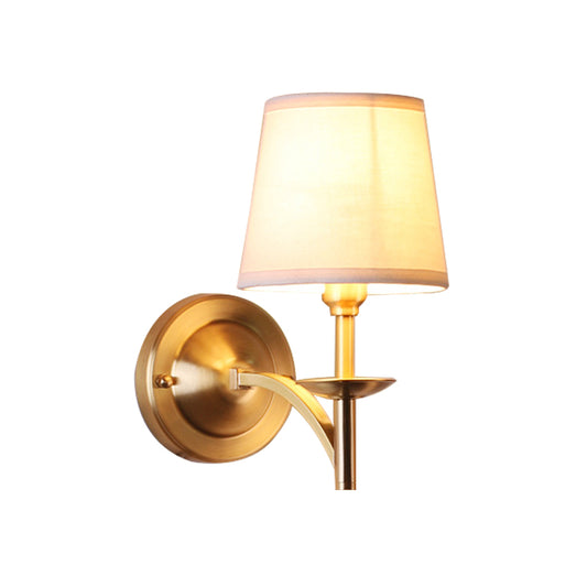 1 Head Tapered Shade Wall Lamp Traditional Style Fabric Metal Sconce Light in Gold for Child Bedroom Clearhalo 'Wall Lamps & Sconces' 'Wall Lights' Lighting' 172575