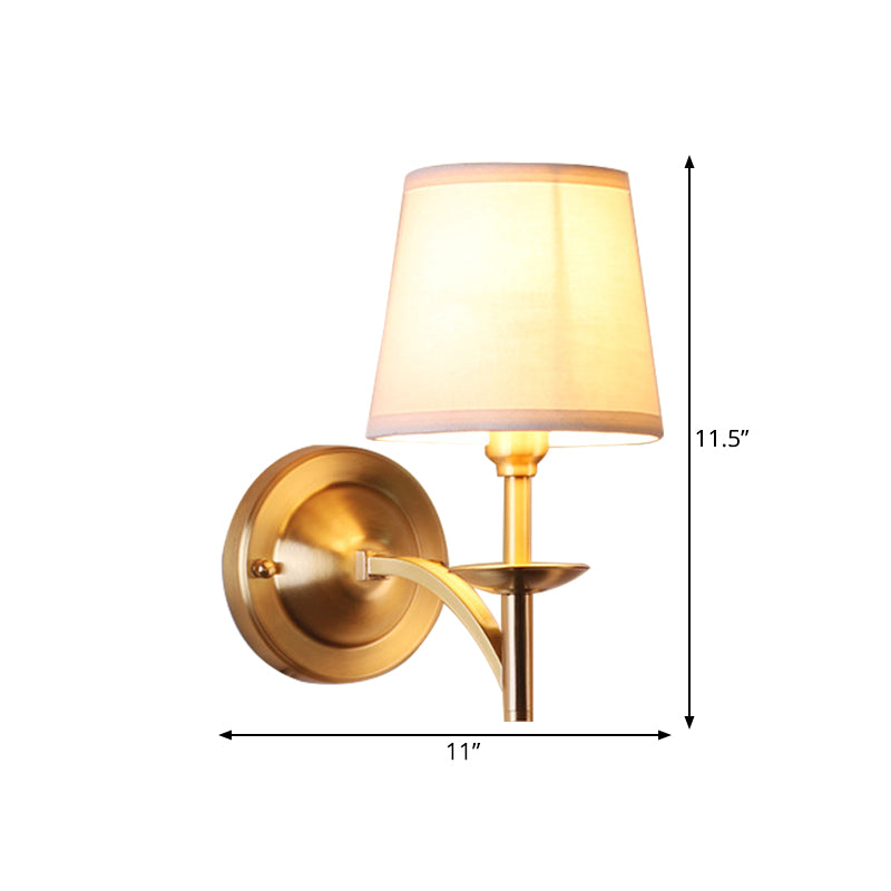 1 Head Tapered Shade Wall Lamp Traditional Style Fabric Metal Sconce Light in Gold for Child Bedroom Clearhalo 'Wall Lamps & Sconces' 'Wall Lights' Lighting' 172576