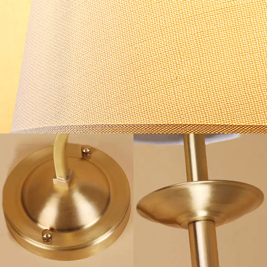 1 Head Tapered Shade Wall Lamp Traditional Style Fabric Metal Sconce Light in Gold for Child Bedroom Clearhalo 'Wall Lamps & Sconces' 'Wall Lights' Lighting' 172577