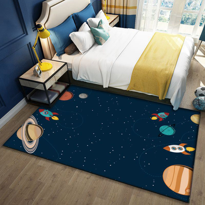 Stylish Outer Space Pattern Rug Blue and Black Kids Rug Polyester Washable Pet Friendly Anti-Slip Carpet for Children's Room Dark Blue Clearhalo 'Area Rug' 'Rug' 1725814