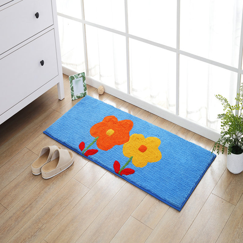 Blue and Orange Kids Rug Polyester Leaf and Flower Pattern Rug Pet Friendly Washable Anti-Slip Backing Carpet for Decoration Blue Clearhalo 'Area Rug' 'Rug' 1725823