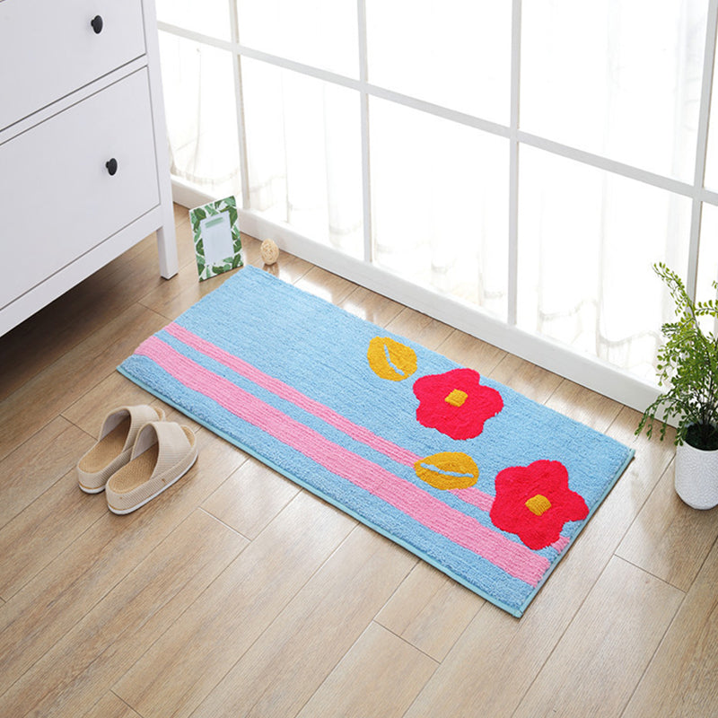 Blue and Orange Kids Rug Polyester Leaf and Flower Pattern Rug Pet Friendly Washable Anti-Slip Backing Carpet for Decoration Light Blue Clearhalo 'Area Rug' 'Rug' 1725830